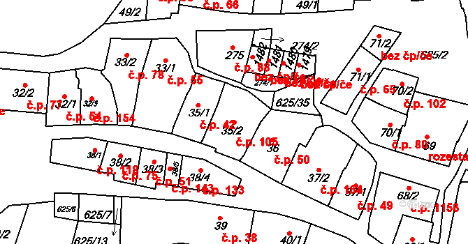 Podklášteří 105, Třebíč na parcele st. 35/2 v KÚ Podklášteří, Katastrální mapa
