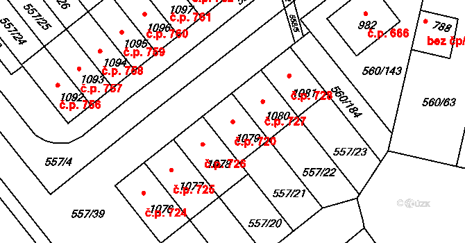 Podklášteří 720, Třebíč na parcele st. 1079 v KÚ Podklášteří, Katastrální mapa