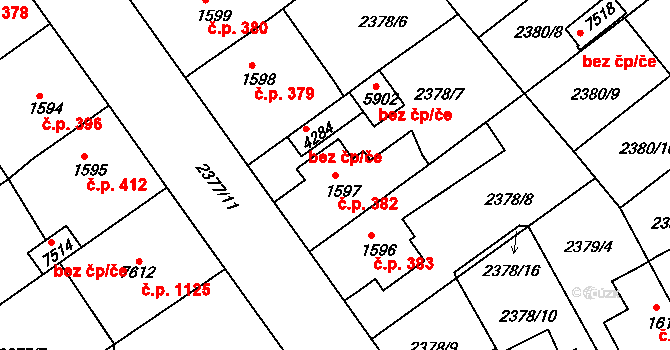 Chrudim II 382, Chrudim na parcele st. 1597 v KÚ Chrudim, Katastrální mapa