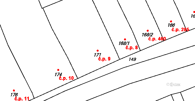 Ladná 9 na parcele st. 171 v KÚ Ladná, Katastrální mapa