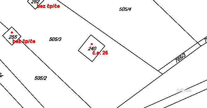 Těpeře 26, Železný Brod na parcele st. 240 v KÚ Chlístov u Železného Brodu, Katastrální mapa