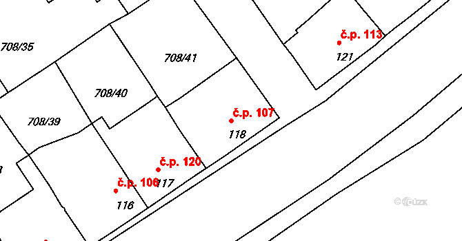 Vršovice 107 na parcele st. 118 v KÚ Vršovice u Loun, Katastrální mapa