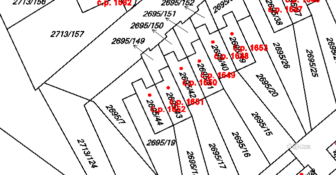 Pelhřimov 1651 na parcele st. 2695/43 v KÚ Pelhřimov, Katastrální mapa