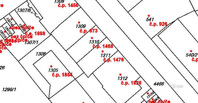Teplice 1476 na parcele st. 1311 v KÚ Teplice, Katastrální mapa
