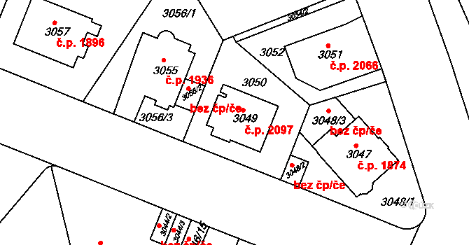 Teplice 2097 na parcele st. 3049 v KÚ Teplice, Katastrální mapa