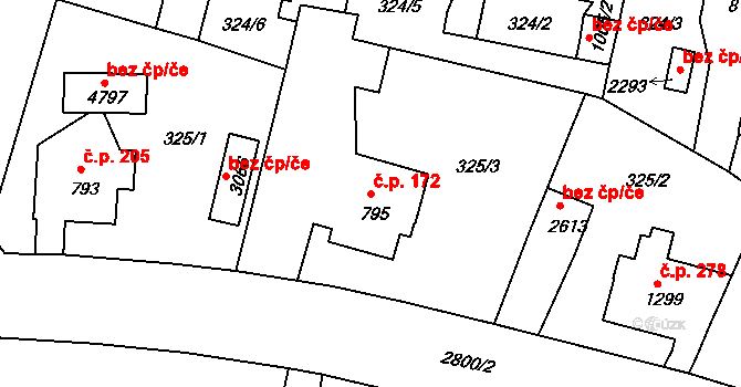 Plzeňské Předměstí 172, Rokycany na parcele st. 795 v KÚ Rokycany, Katastrální mapa