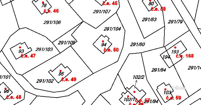 Cetnov 50, Cheb na parcele st. 94 v KÚ Cetnov, Katastrální mapa