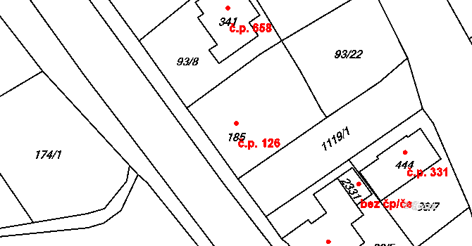 Úšovice 126, Mariánské Lázně na parcele st. 185 v KÚ Úšovice, Katastrální mapa