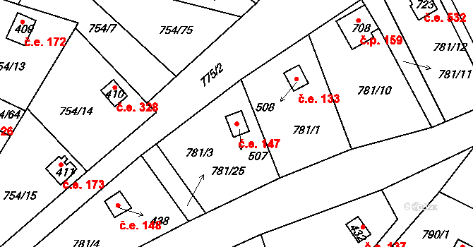 Podhrad 147, Cheb na parcele st. 507 v KÚ Podhrad, Katastrální mapa
