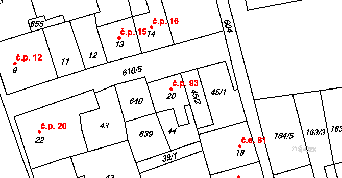 Měděnec 93 na parcele st. 20 v KÚ Měděnec, Katastrální mapa