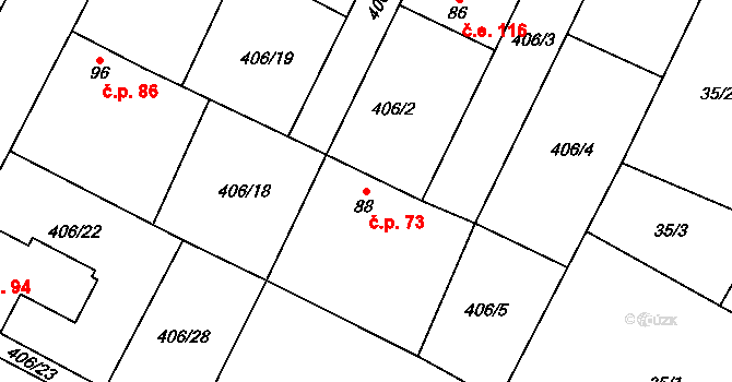Hrušov 73 na parcele st. 88 v KÚ Hrušov nad Jizerou, Katastrální mapa