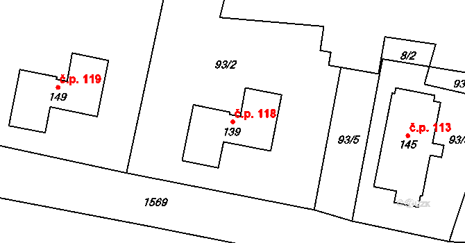 Zavidov 118 na parcele st. 139 v KÚ Zavidov, Katastrální mapa