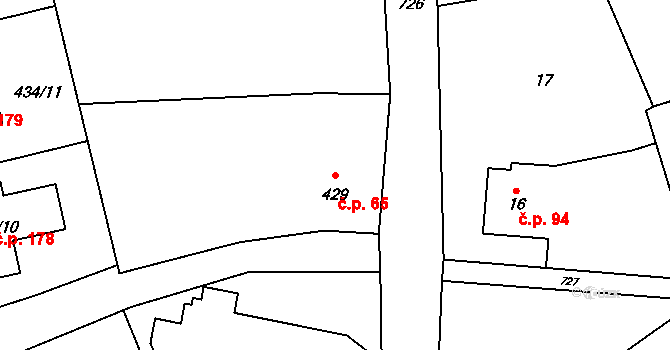 Přední Kopanina 65, Praha na parcele st. 429 v KÚ Přední Kopanina, Katastrální mapa