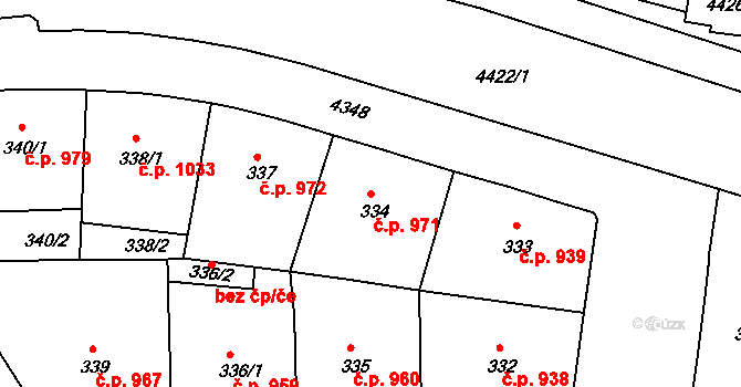 Žižkov 971, Praha na parcele st. 334 v KÚ Žižkov, Katastrální mapa