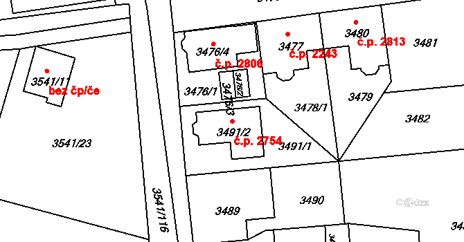 Žižkov 2754, Praha na parcele st. 3491/2 v KÚ Žižkov, Katastrální mapa