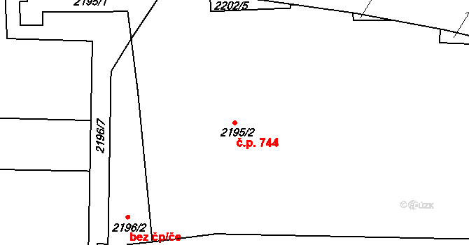 Krč 744, Praha na parcele st. 2195/2 v KÚ Krč, Katastrální mapa