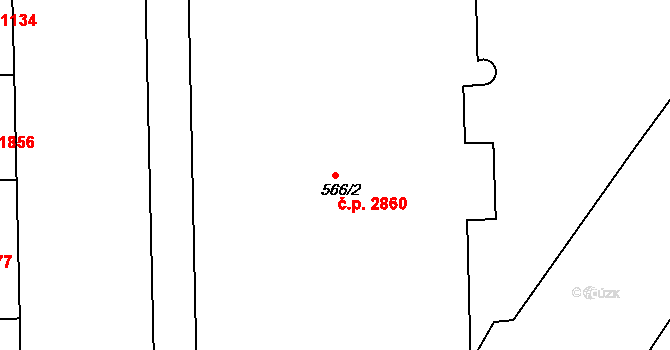 Smíchov 2860, Praha na parcele st. 566/2 v KÚ Smíchov, Katastrální mapa