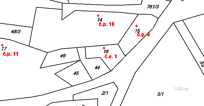 Týnčany 1, Petrovice na parcele st. 16 v KÚ Týnčany, Katastrální mapa