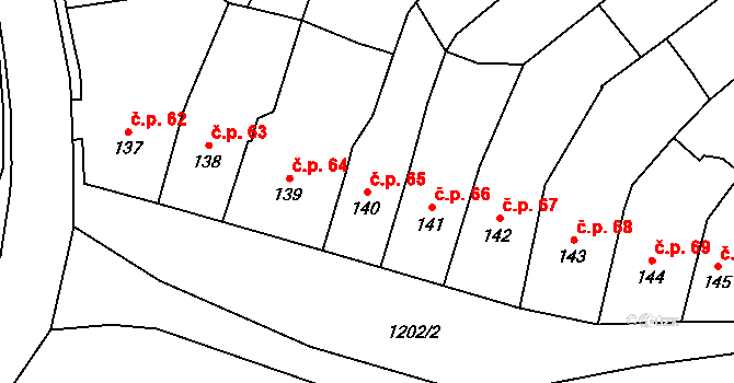 Pilníkov 65 na parcele st. 140 v KÚ Pilníkov I, Katastrální mapa