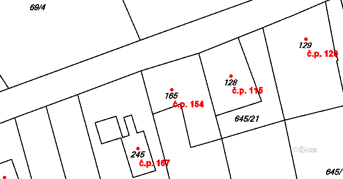 Bobr 154, Žacléř na parcele st. 165 v KÚ Bobr, Katastrální mapa