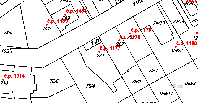 Předklášteří 1177 na parcele st. 221/1 v KÚ Předklášteří, Katastrální mapa