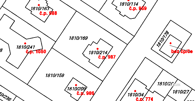 Kosmonosy 987 na parcele st. 1810/214 v KÚ Kosmonosy, Katastrální mapa