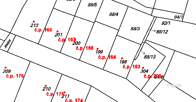 Lažánky 164 na parcele st. 199 v KÚ Lažánky u Veverské Bítýšky, Katastrální mapa