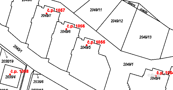 Bludovice 1055, Havířov na parcele st. 2049/5 v KÚ Bludovice, Katastrální mapa