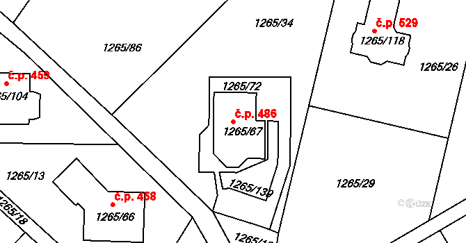 Pokratice 486, Litoměřice na parcele st. 1265/67 v KÚ Pokratice, Katastrální mapa
