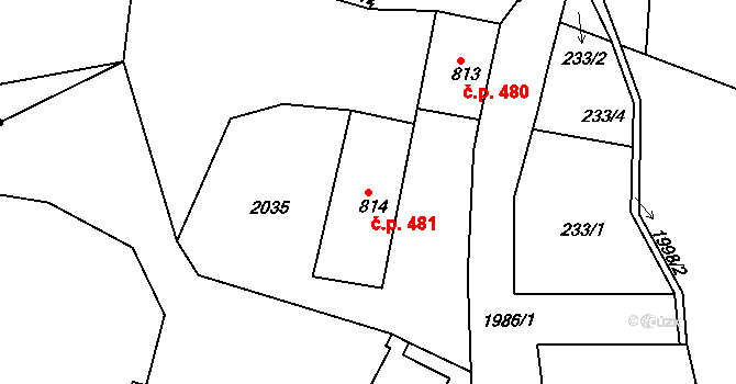 Abertamy 481 na parcele st. 814 v KÚ Abertamy, Katastrální mapa