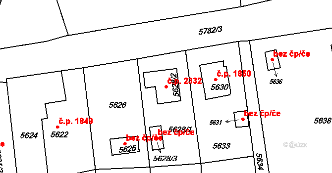 Pod Bezručovým vrchem 2332, Krnov na parcele st. 5628/2 v KÚ Krnov-Horní Předměstí, Katastrální mapa
