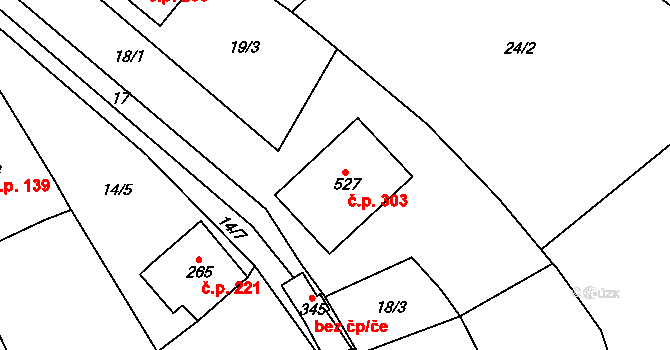 Ledce 303 na parcele st. 527 v KÚ Ledce u Plzně, Katastrální mapa