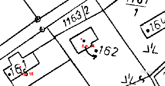 Lada v Podještědí 14, Jablonné v Podještědí na parcele st. 162 v KÚ Markvartice v Podještědí, Katastrální mapa
