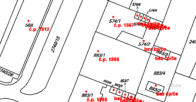 Nový Bydžov 1566 na parcele st. 883/1 v KÚ Nový Bydžov, Katastrální mapa