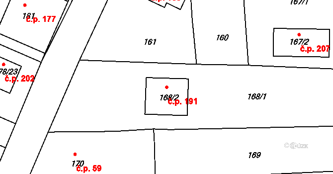 Velké Chvalovice 191, Pečky na parcele st. 168/2 v KÚ Velké Chvalovice, Katastrální mapa