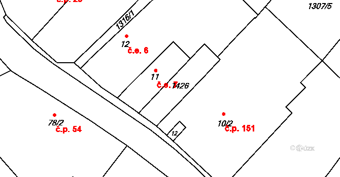 Brocno 7, Štětí na parcele st. 11 v KÚ Brocno, Katastrální mapa