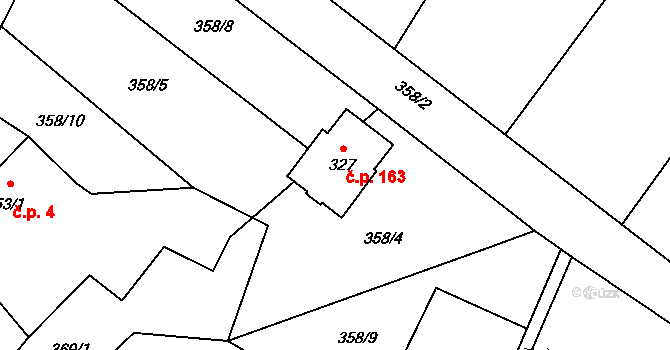 Karpentná 163, Třinec na parcele st. 327 v KÚ Karpentná, Katastrální mapa