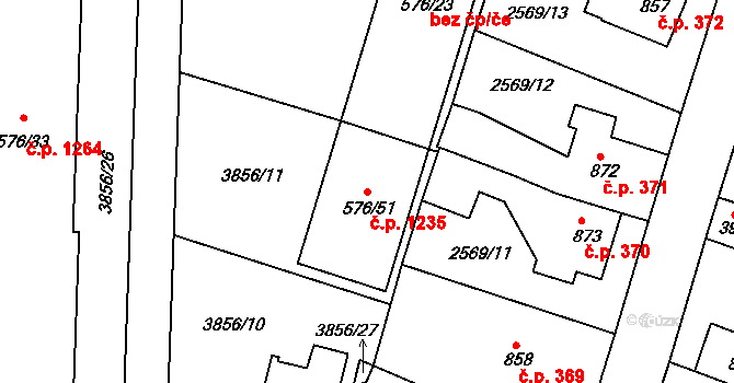 Nové Město 1235, Rokycany na parcele st. 576/51 v KÚ Rokycany, Katastrální mapa