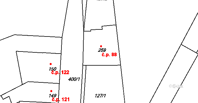 Rostěnice 88, Rostěnice-Zvonovice na parcele st. 259 v KÚ Rostěnice, Katastrální mapa