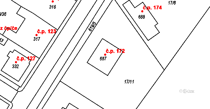 Kvíc 172, Slaný na parcele st. 687 v KÚ Kvíc, Katastrální mapa