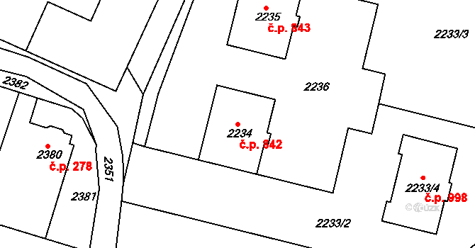 Jemnice 842 na parcele st. 2234 v KÚ Jemnice, Katastrální mapa