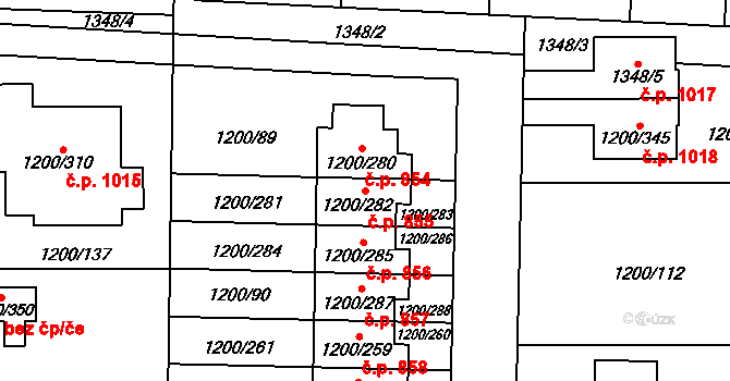 Vejprnice 855 na parcele st. 1200/282 v KÚ Vejprnice, Katastrální mapa
