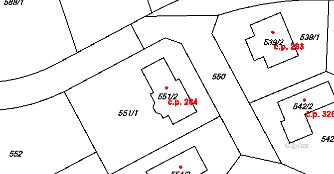 Jenišov 284 na parcele st. 551/2 v KÚ Jenišov, Katastrální mapa