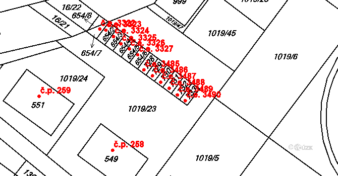 Kudlov 3488, Zlín na parcele st. 731 v KÚ Kudlov, Katastrální mapa