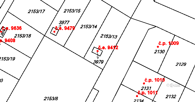 Děčín VI-Letná 9412, Děčín na parcele st. 3979 v KÚ Podmokly, Katastrální mapa