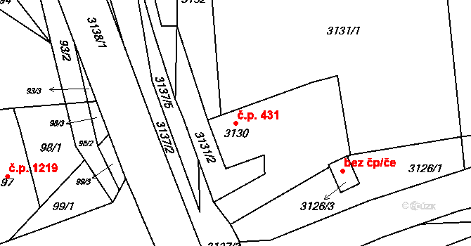Bystřice nad Pernštejnem 431 na parcele st. 3130 v KÚ Bystřice nad Pernštejnem, Katastrální mapa