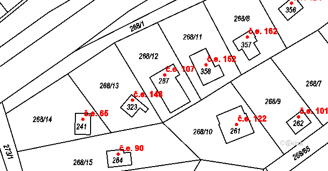 Černý Vůl 107, Statenice na parcele st. 287 v KÚ Statenice, Katastrální mapa