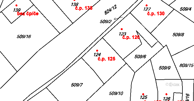 Křoví 125 na parcele st. 124 v KÚ Křoví, Katastrální mapa