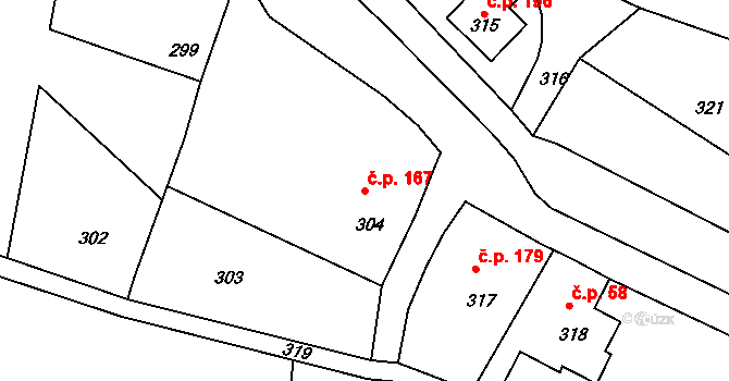 Horní Chřibská 167, Chřibská na parcele st. 304 v KÚ Horní Chřibská, Katastrální mapa