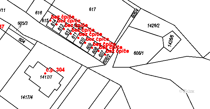 Bystřany 39133826 na parcele st. 606/2 v KÚ Bystřany, Katastrální mapa